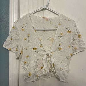 White floral tie blouse